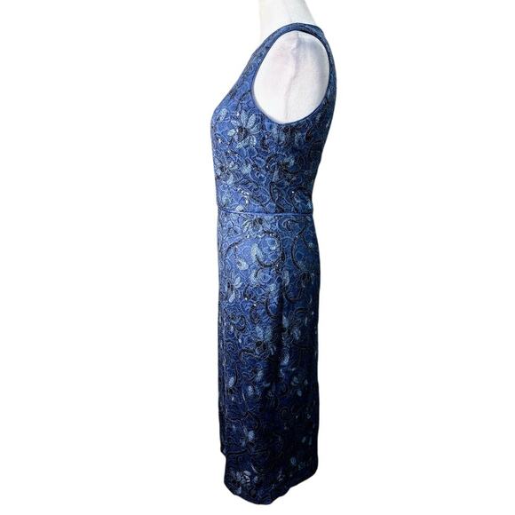 Vince Camuto Blue Sequin Lace Sleeveless Sheath Dress Size 4 - Picture 3 of 10